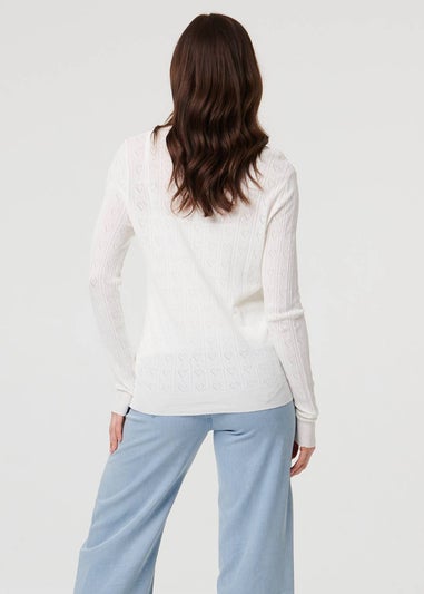 Izabel London White Semi Sheer Heart Textured Slim Cardigan