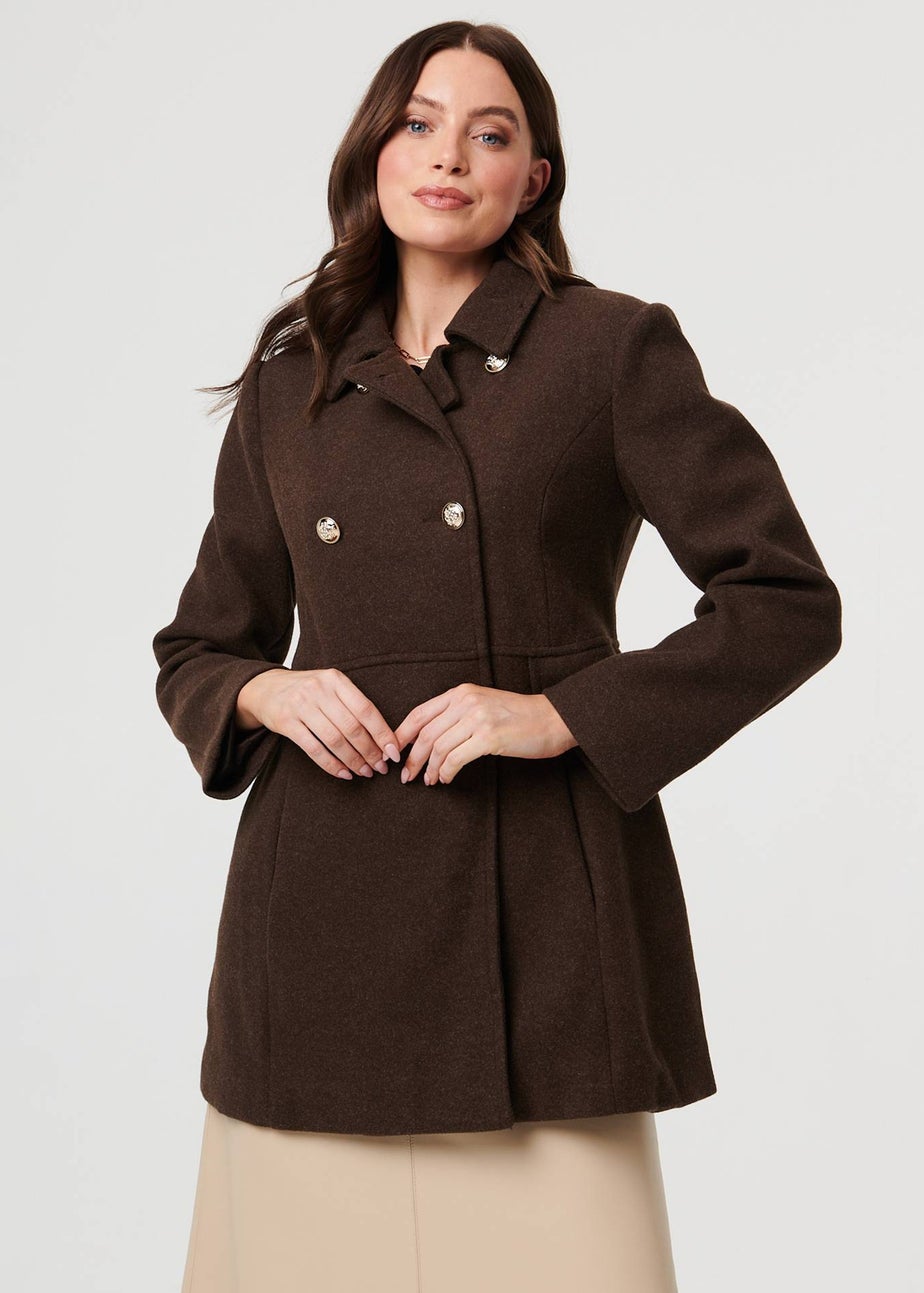 Izabel London Brown Button Detail Double Breasted Jacket