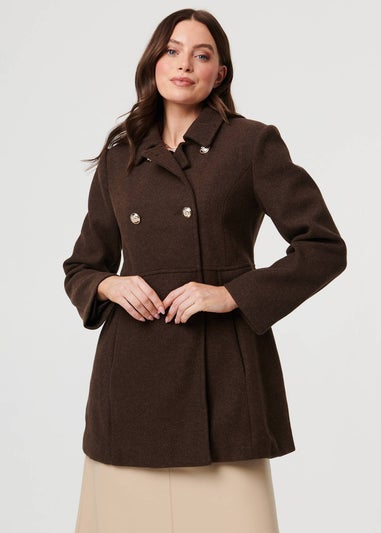 Izabel London Brown Button Detail Double Breasted Jacket