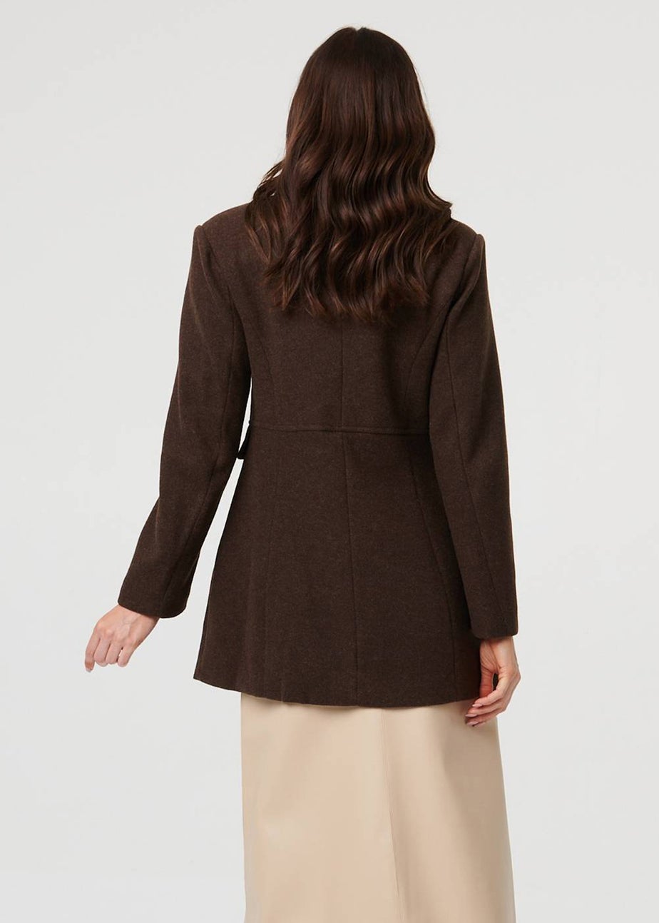 Izabel London Brown Button Detail Double Breasted Jacket