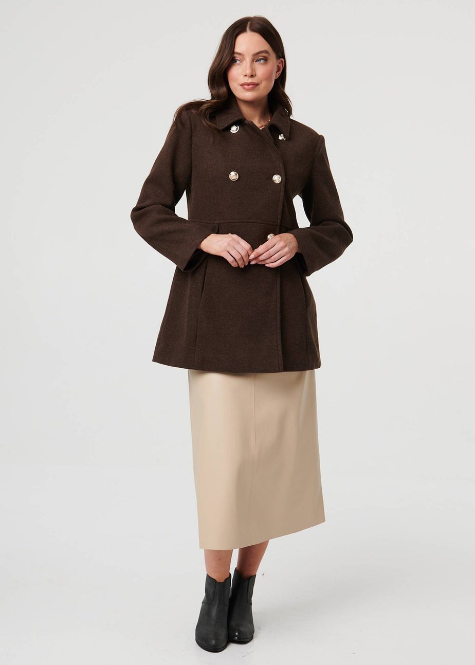 Izabel London Brown Button Detail Double Breasted Jacket
