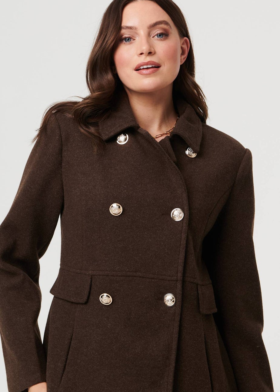 Izabel London Brown Button Detail Double Breasted Jacket