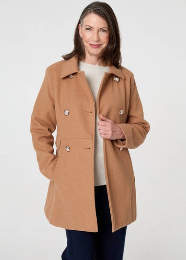 Izabel London Tan Button Detail Double Breasted Jacket