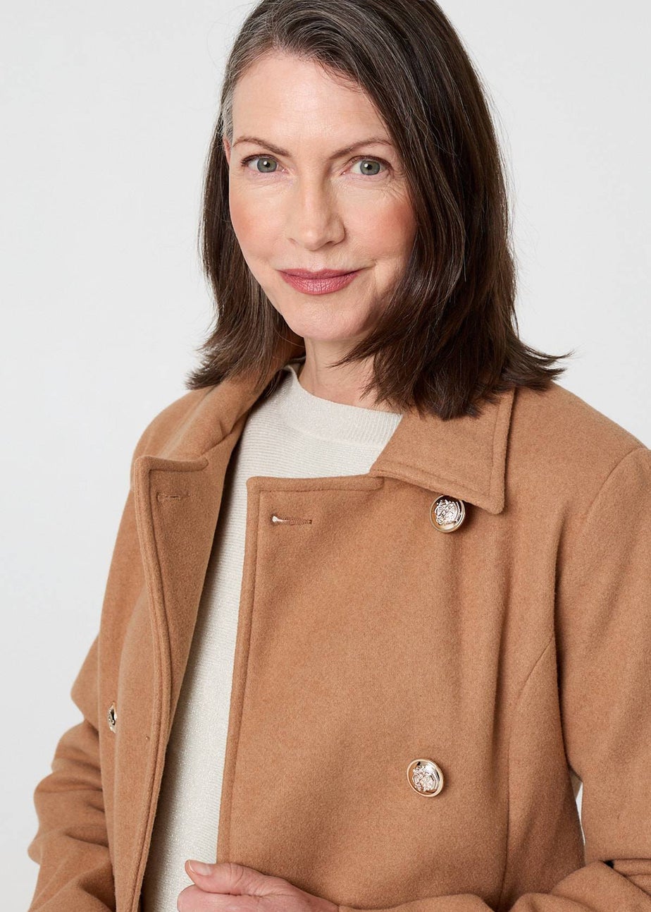 Izabel London Tan Button Detail Double Breasted Jacket