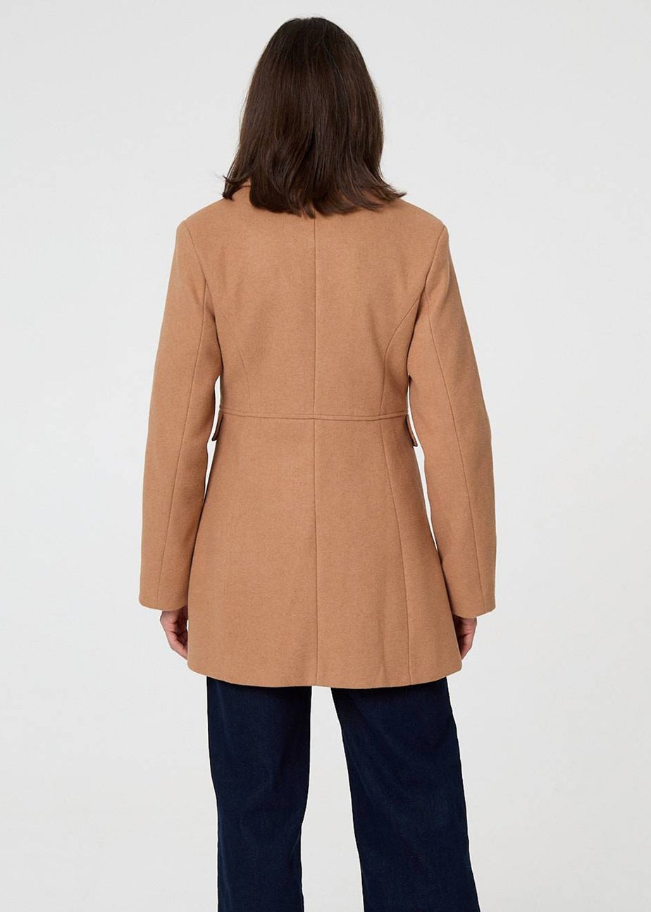 Izabel London Tan Button Detail Double Breasted Jacket