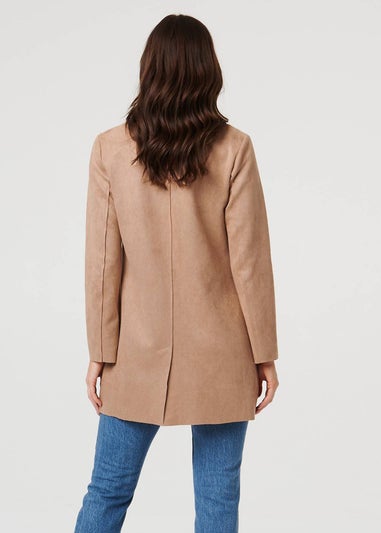 Izabel London Brown Faux Suede Collared Open Front Jacket