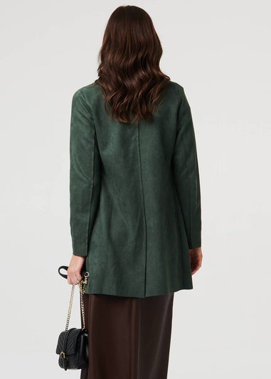 Izabel London Green Faux Suede Collared Open Front Jacket