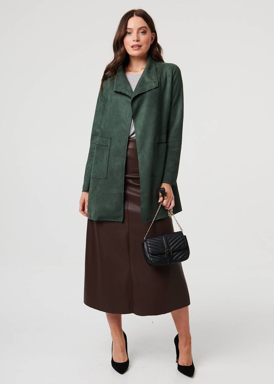 Izabel London Green Faux Suede Collared Open Front Jacket