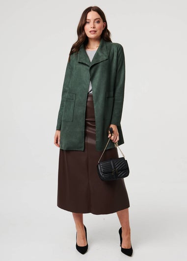 Izabel London Green Faux Suede Collared Open Front Jacket