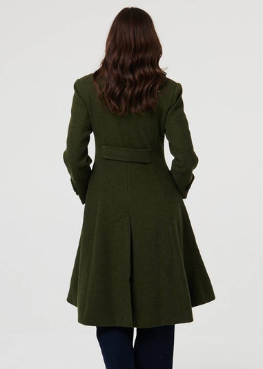 Izabel London Khaki Button Front Funnel Neck Coat