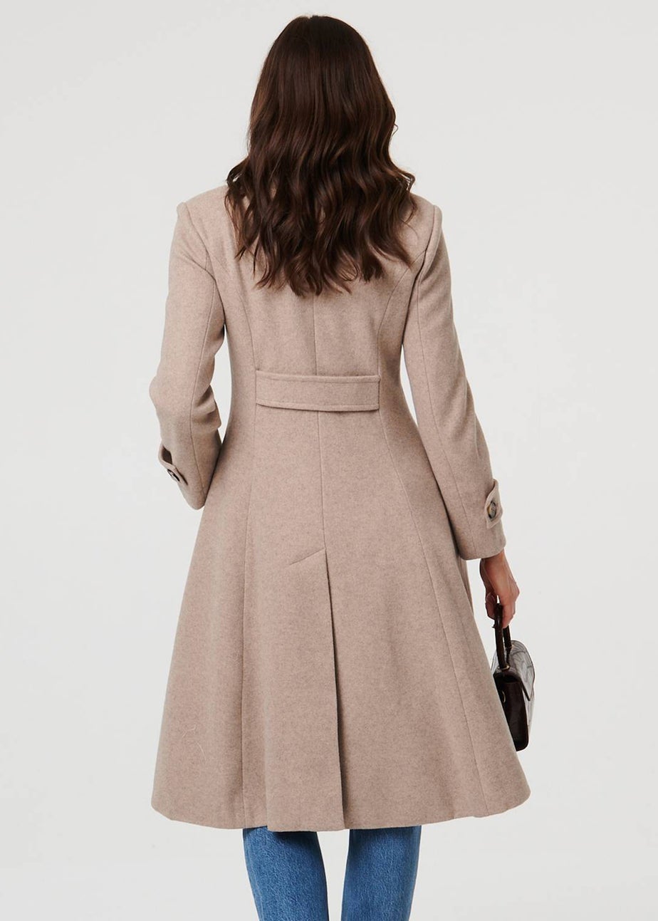 Izabel London Beige Button Front Funnel Neck Coat
