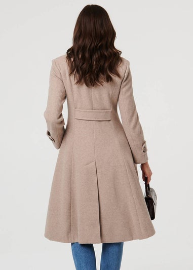 Izabel London Beige Button Front Funnel Neck Coat