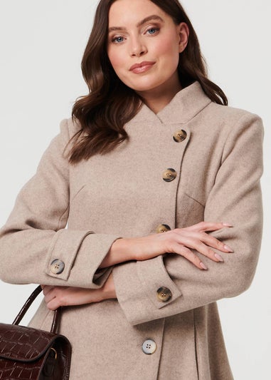 Izabel London Beige Button Front Funnel Neck Coat