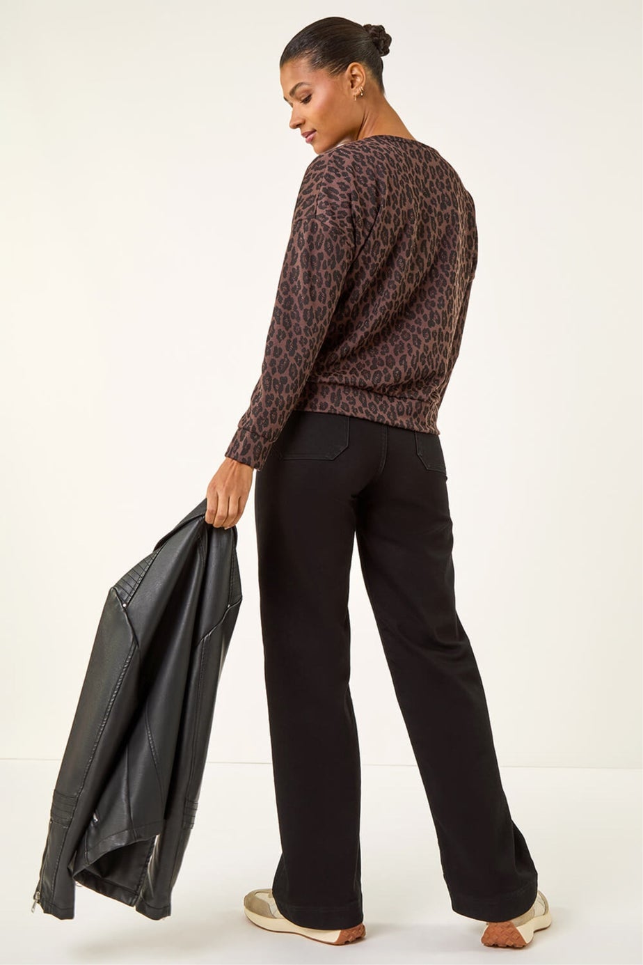 Roman Chocolate Animal Print Metallic Stretch Top