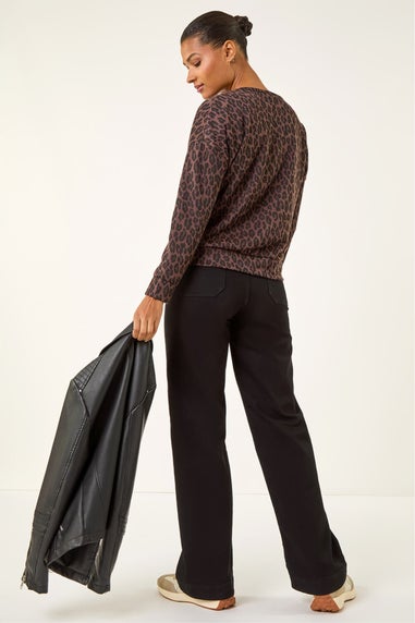 Roman Chocolate Animal Print Metallic Stretch Top