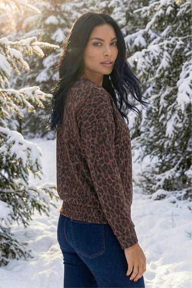 Roman Chocolate Animal Print Metallic Stretch Top