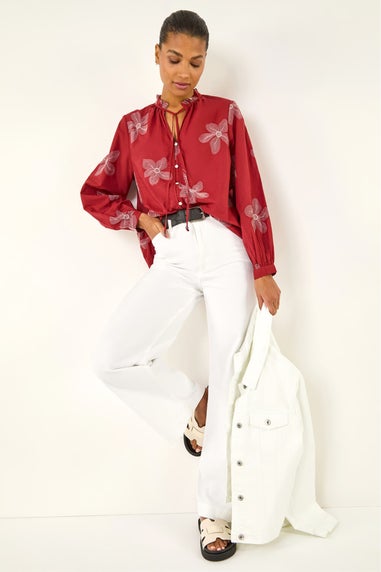 Roman Red Floral Embroidered Blouse