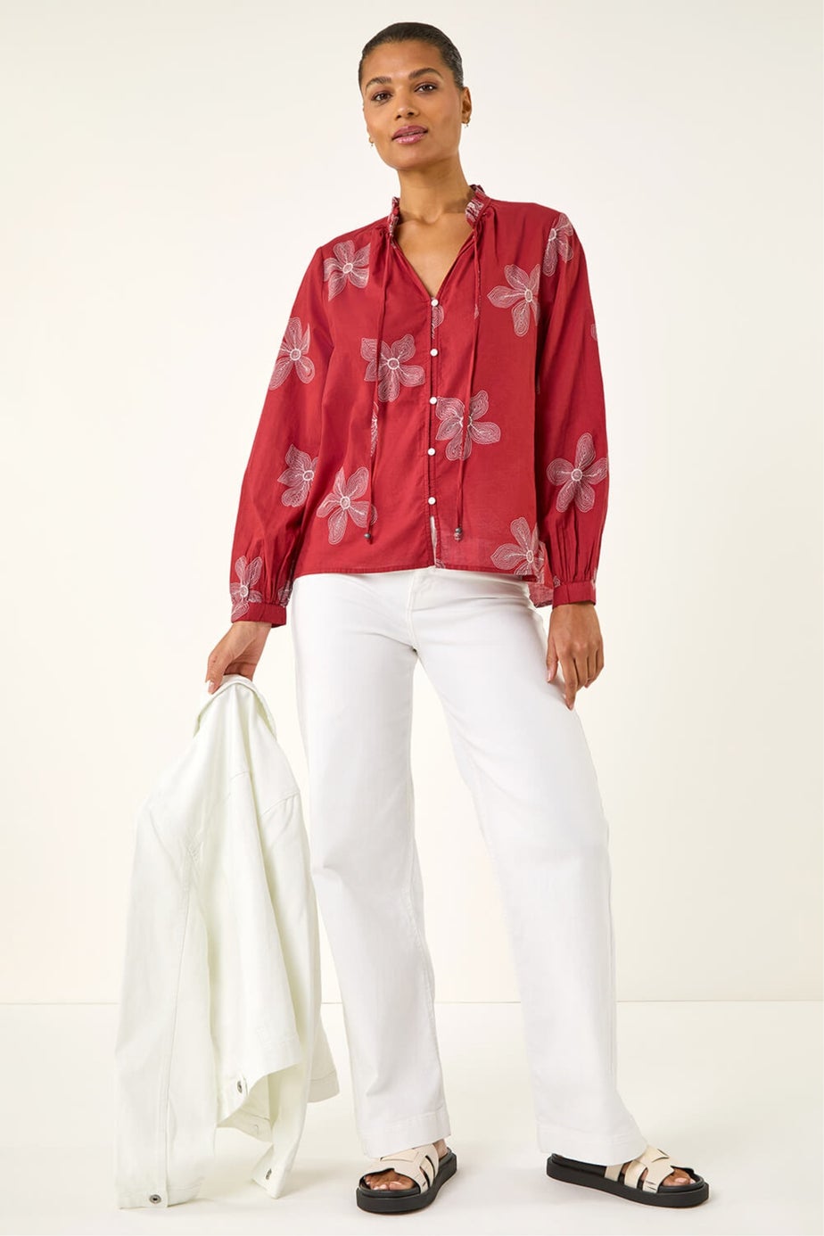 Roman Red Floral Embroidered Blouse