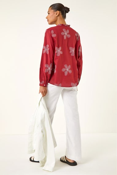 Roman Red Floral Embroidered Blouse