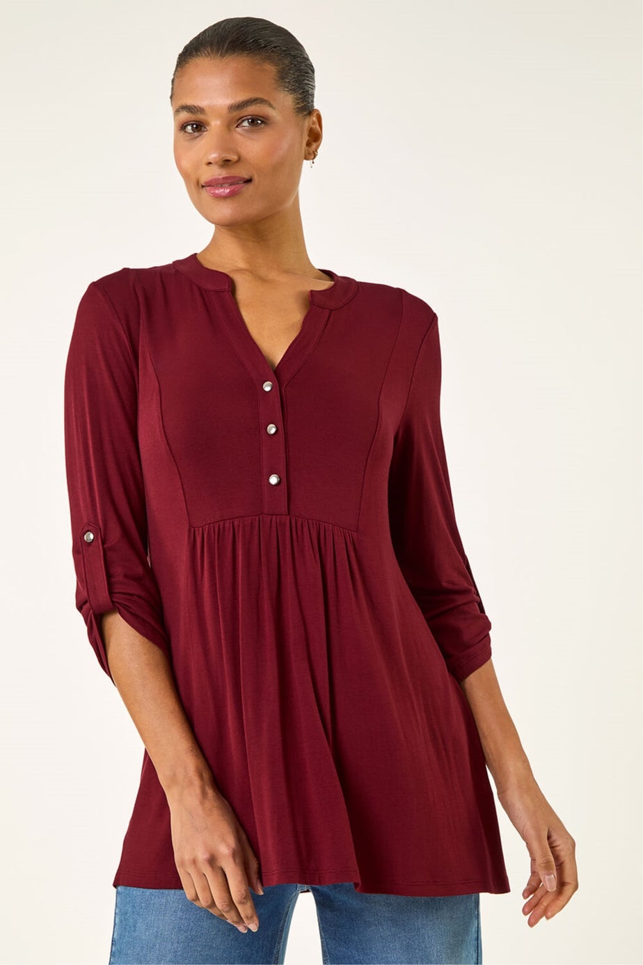 Roman Wine Button Detail Tunic Top