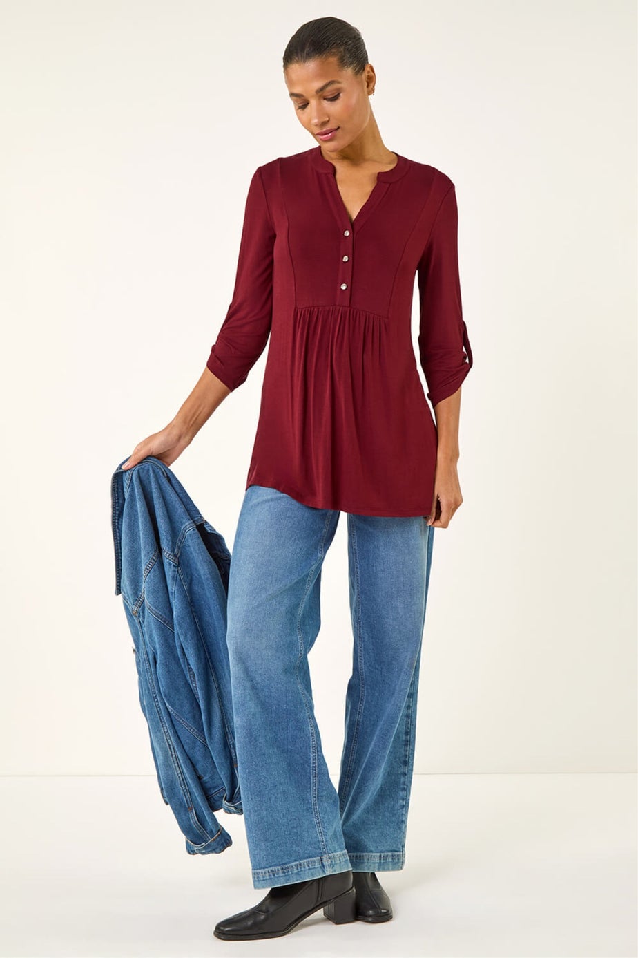 Roman Wine Button Detail Tunic Top