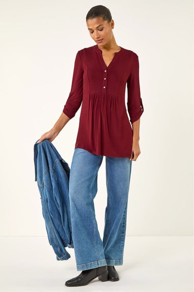 Roman Wine Button Detail Tunic Top