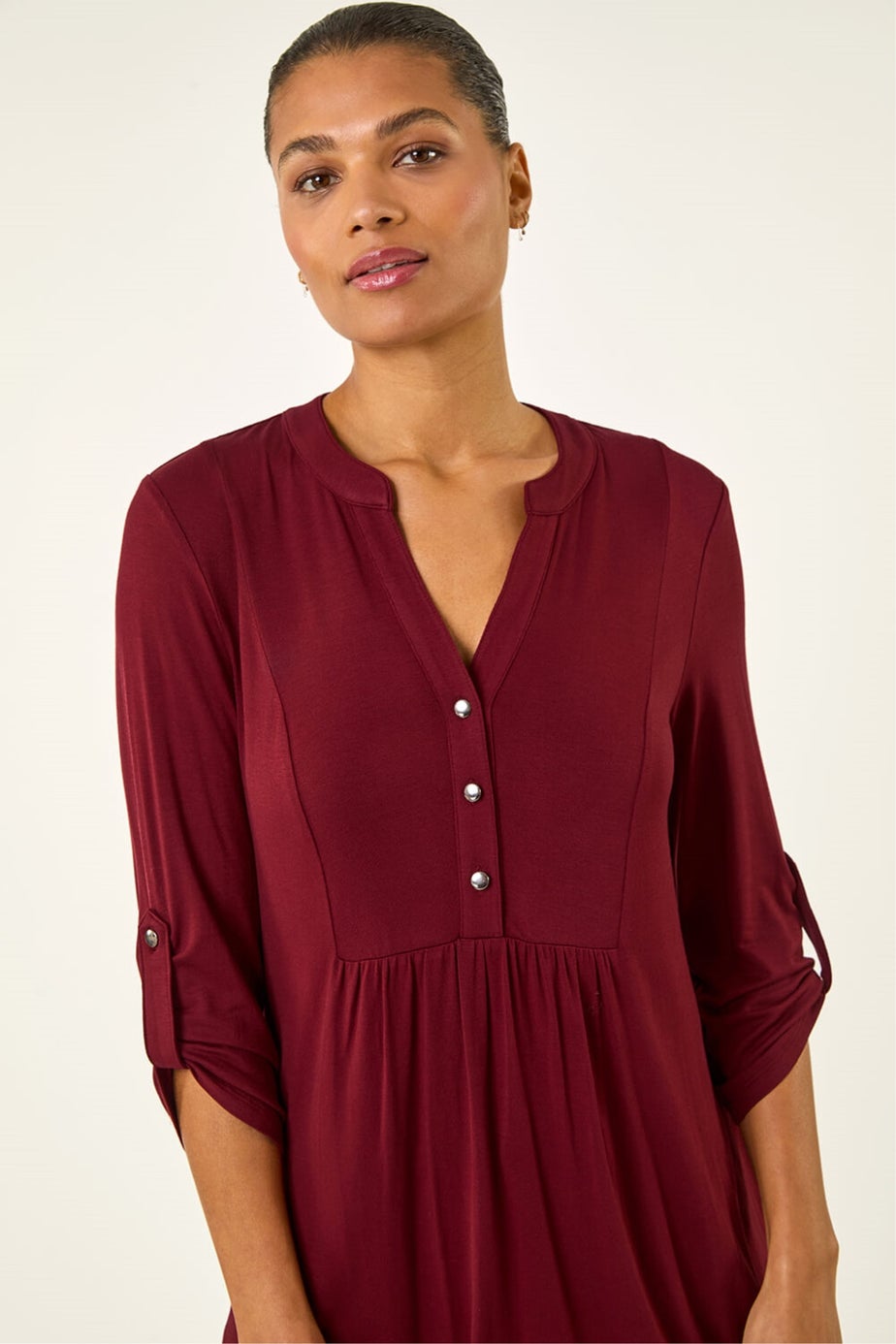 Roman Wine Button Detail Tunic Top