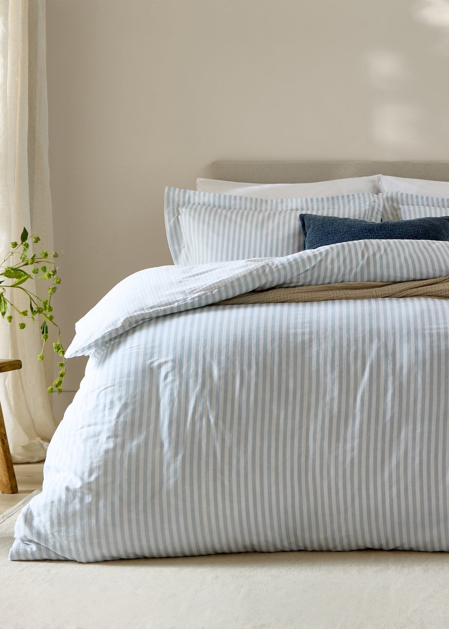 Yard Hebden Melange Stripe 100% Cotton Mineral Blue Duvet Cover Set