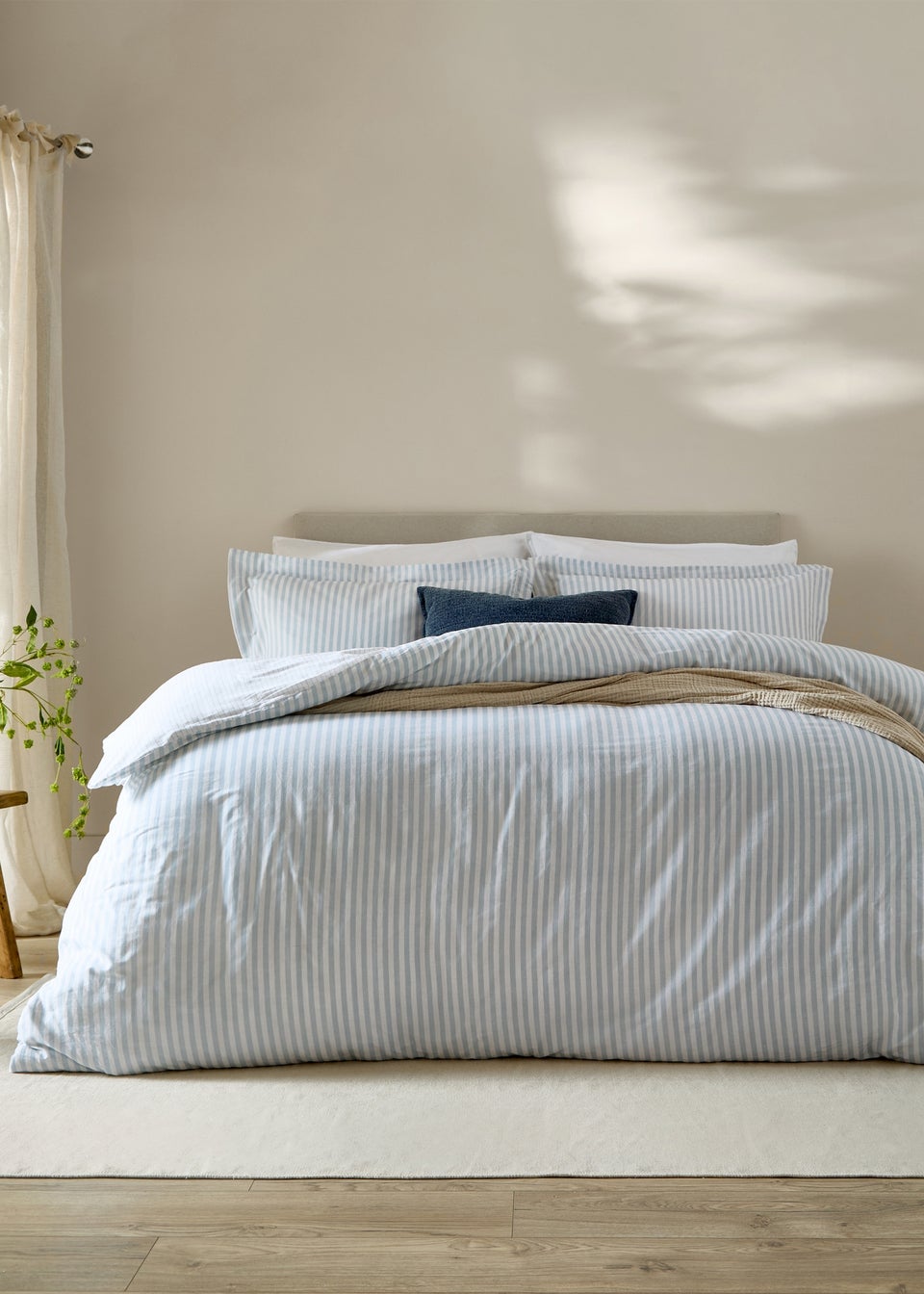 Yard Hebden Melange Stripe 100% Cotton Mineral Blue Duvet Cover Set