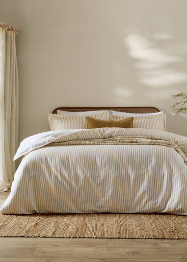 Yard Hebden Melange Stripe 100% Cotton Honey Yellow Duvet Cover Set