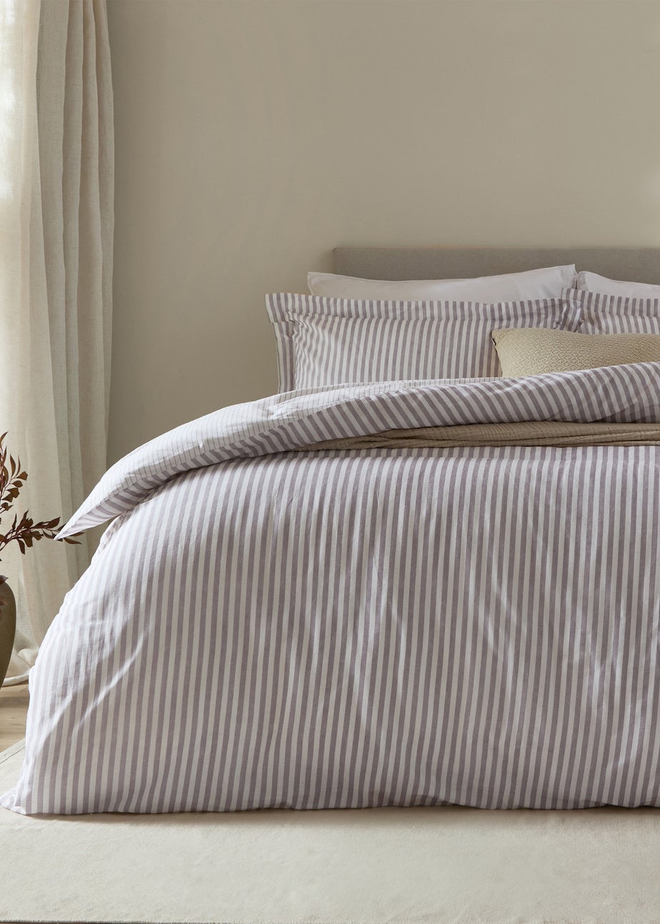 Yard Hebden Melange Stripe 100% Cotton Mauve Duvet Cover Set