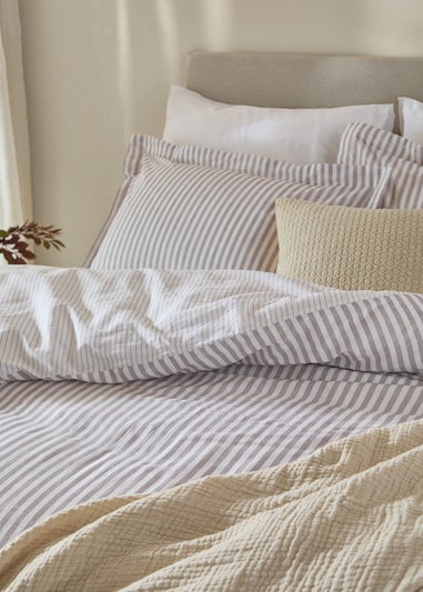 Yard Hebden Melange Stripe 100% Cotton Mauve Duvet Cover Set