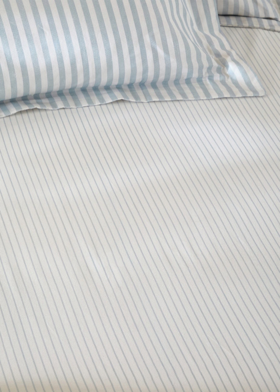 Yard Hebden 100% Cotton Narrow Stripe Mineral Blue Fitted Sheet