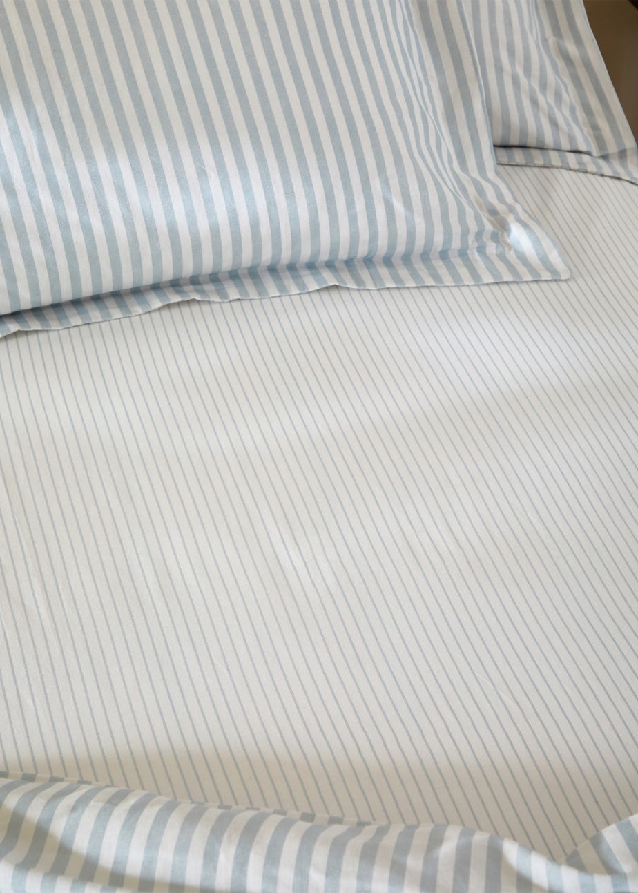 Yard Hebden 100% Cotton Narrow Stripe Mineral Blue Fitted Sheet