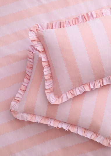 Wylder Nature Birdie Stripe Ruffle Pink Duvet Cover Set