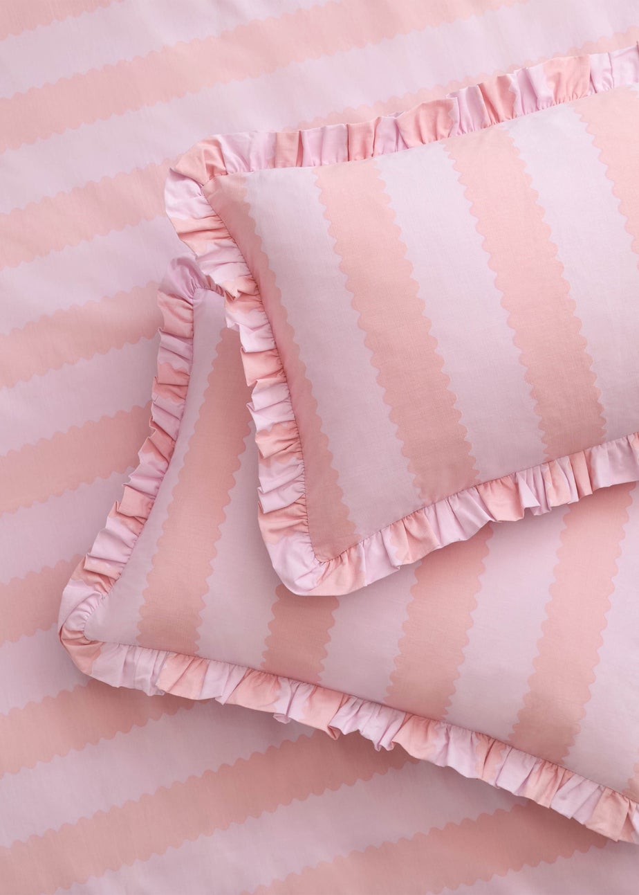 Wylder Nature Birdie Stripe Ruffle Pink Duvet Cover Set