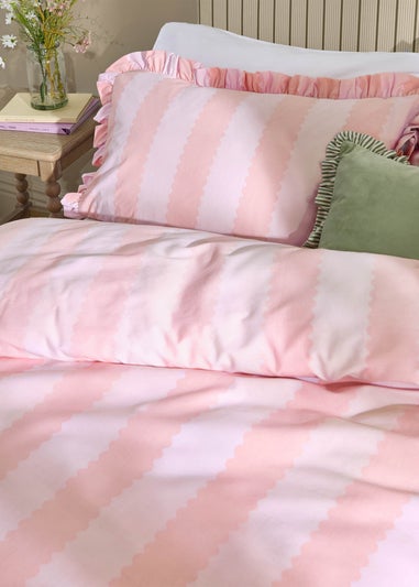 Wylder Nature Birdie Stripe Ruffle Pink Duvet Cover Set
