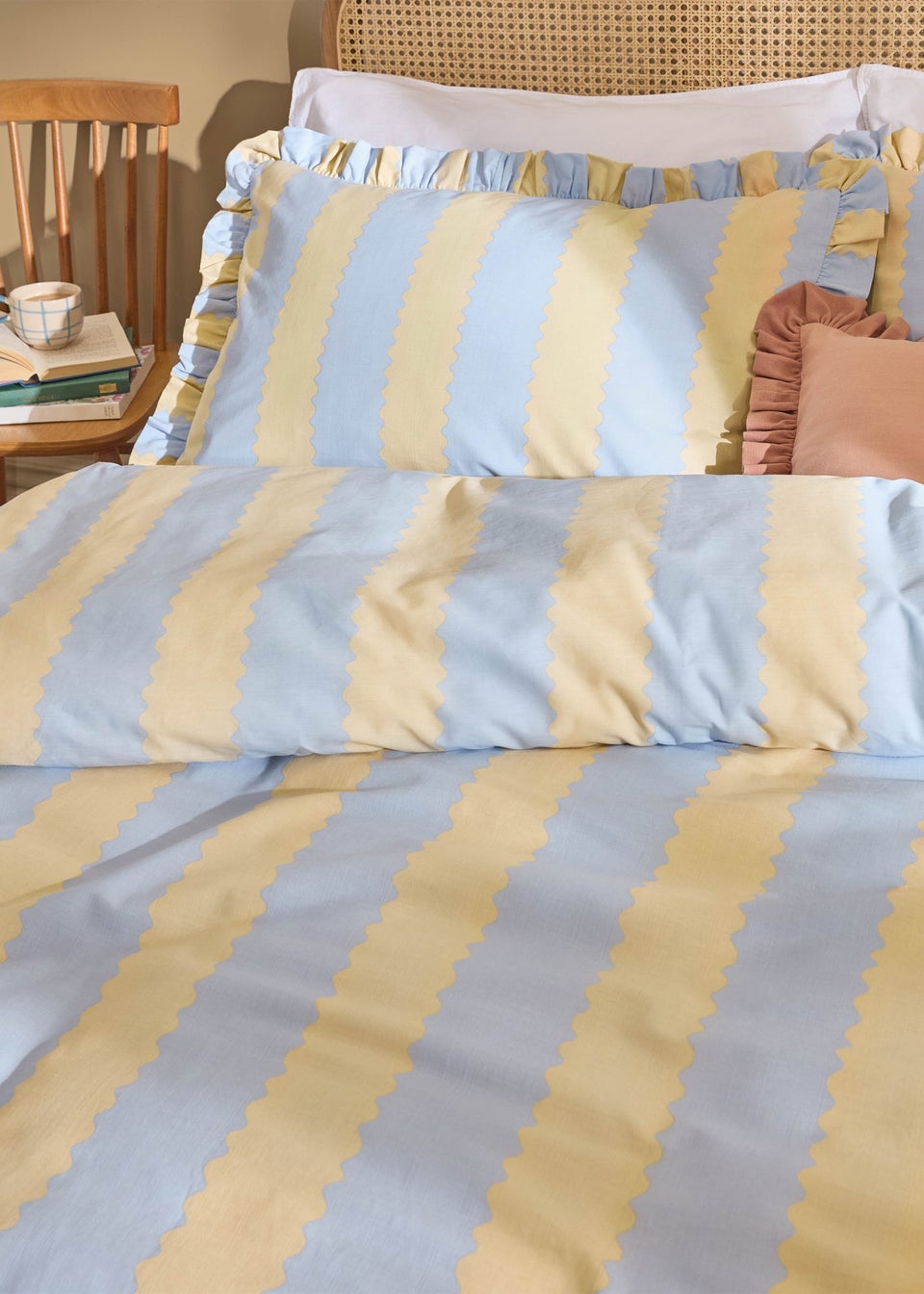 Wylder Nature Birdie Stripe Ruffle Lemon Duvet Cover Set