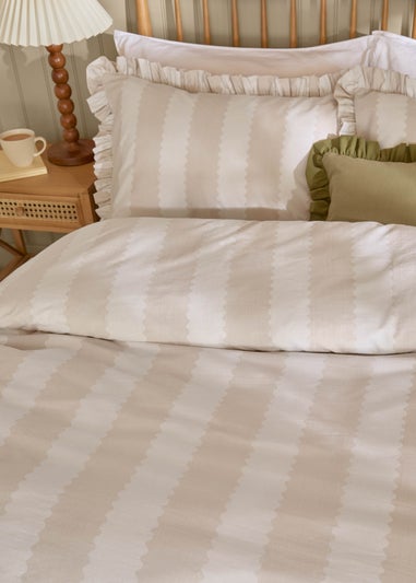 Wylder Nature Birdie Stripe Ruffle Natural Duvet Cover Set
