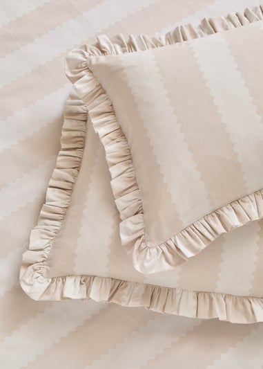 Wylder Nature Birdie Stripe Ruffle Natural Duvet Cover Set