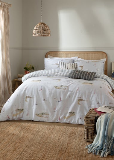 Wylder Abersoch Shore Reversible 100% Cotton Sky Blue Duvet Cover Set