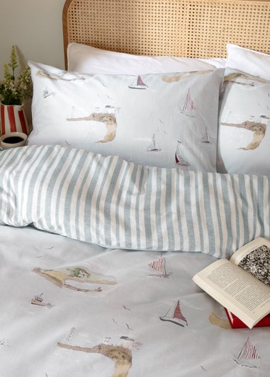 Wylder Abersoch Shore Reversible 100% Cotton Sky Blue Duvet Cover Set