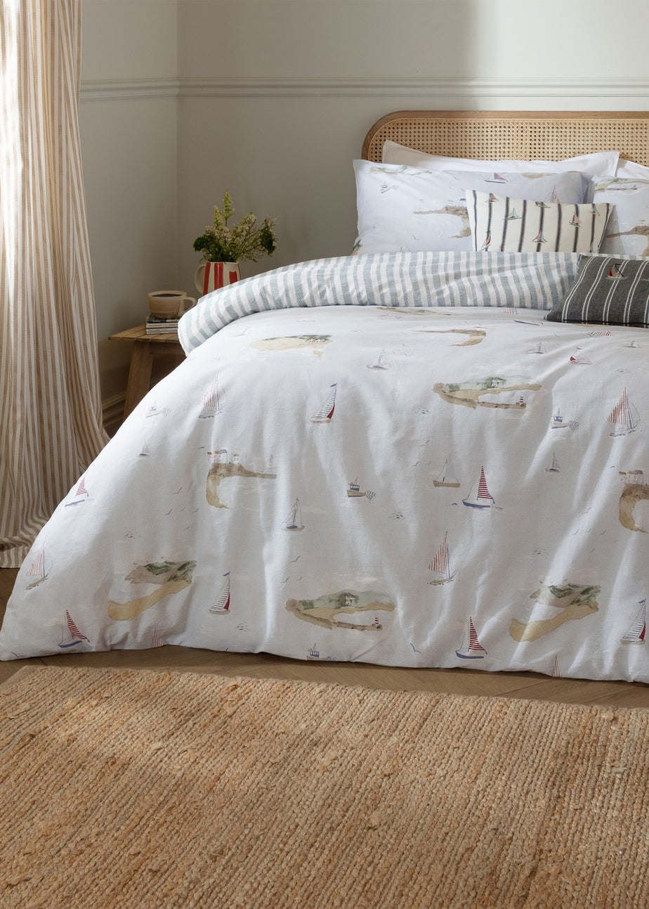 Wylder Abersoch Shore Reversible 100% Cotton Sky Blue Duvet Cover Set