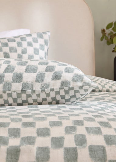 Hoem Nyhavn Checkerboard Reversible Aqua Duvet Cover Set