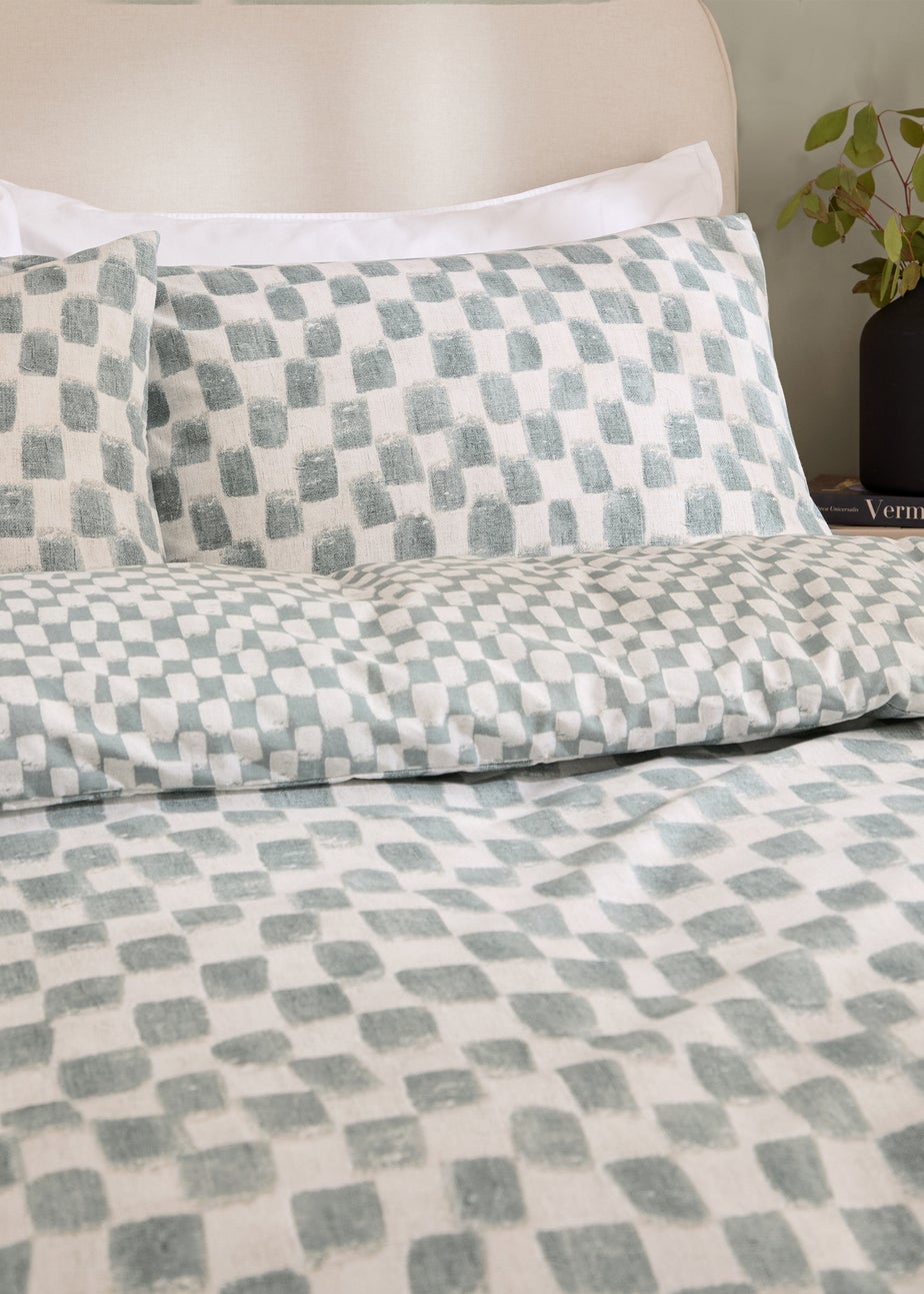Hoem Nyhavn Checkerboard Reversible Aqua Duvet Cover Set