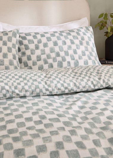 Hoem Nyhavn Checkerboard Reversible Aqua Duvet Cover Set