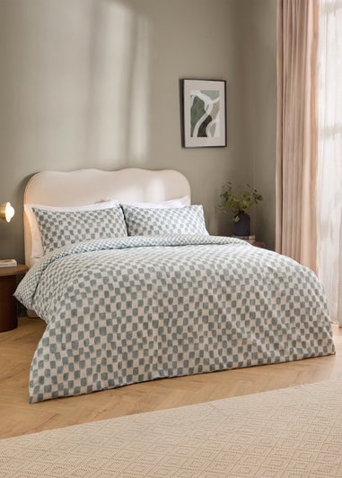 Hoem Nyhavn Checkerboard Reversible Aqua Duvet Cover Set