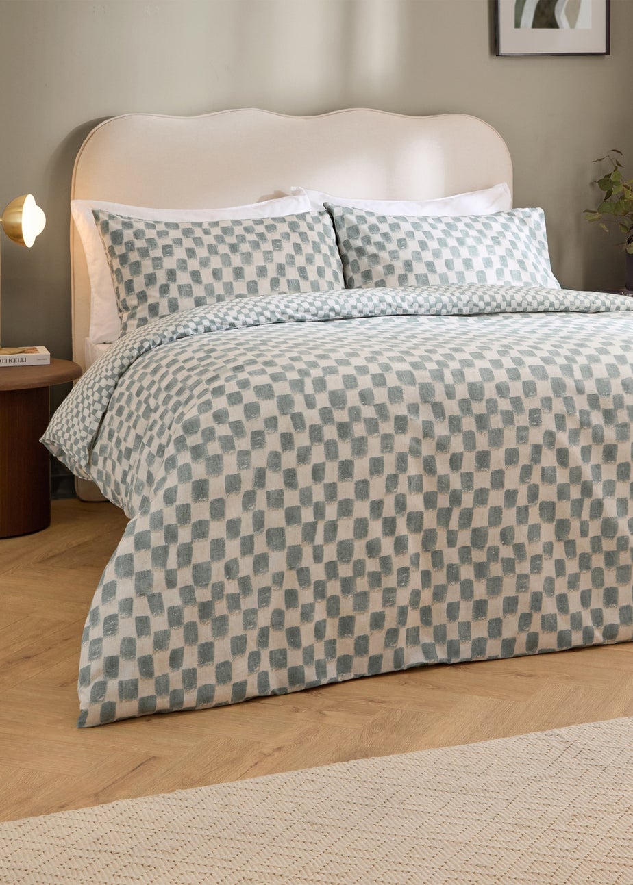 Hoem Nyhavn Checkerboard Reversible Aqua Duvet Cover Set