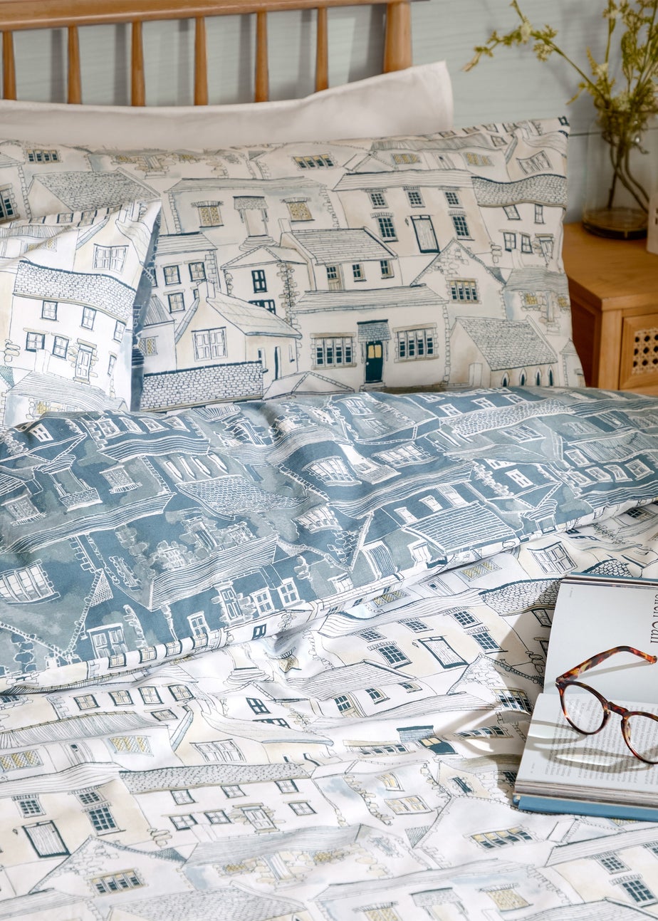 Wylder Abersoch Town Reversible 100% Cotton Sea Blue Duvet Cover Set