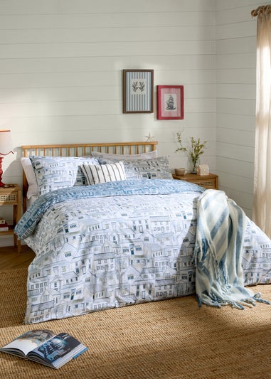 Wylder Abersoch Town Reversible 100% Cotton Sea Blue Duvet Cover Set